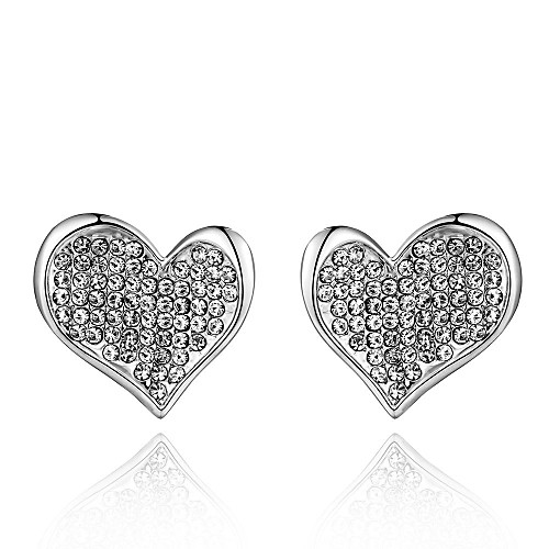 Fashion Crystal Heart White Platinum-Plated Stud Earrings (White)(1Pair)