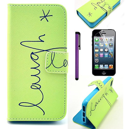 Laugh Star Pattern PU Leather Case with Screen Protector and Stylus for iPhone 5/5S