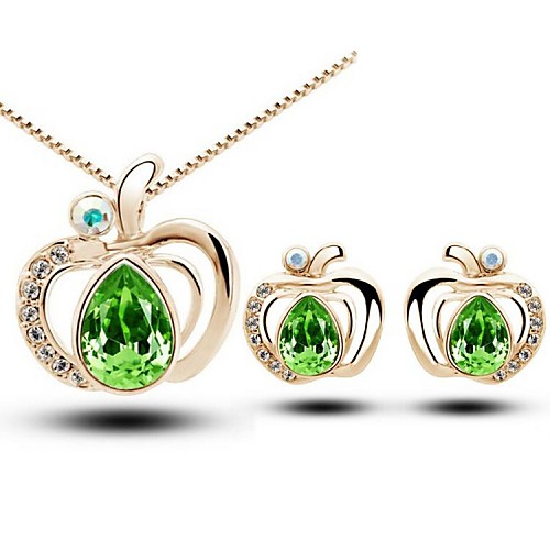 любовь яблоко старший кристалл кулон ожерелье&серьги комплект ювелирных изделий (зеленый, синий)