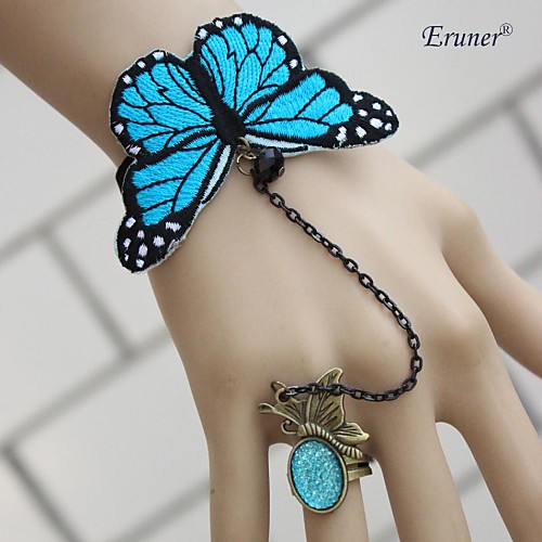 erunerfashion дамы Blue Butterfly шелковые кружева браслеты группа бабочка кольца