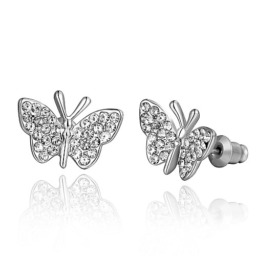 Fashion Crystal Butterfly White Platinum-Plated Stud Earrings (White)(1Pair)