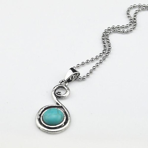 Toonykelly Vintage Look Antique Silver Plated Turquoise Stone Necklace(1 Pc)