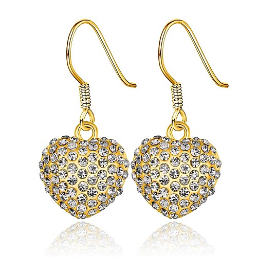 Classics Crystal Heart-Drop Golden Gold-Plated Drop Earrings(Golden)(1Pair)