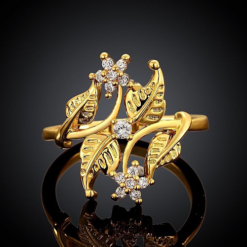 Fashion Gold Plated Women Inlaid Zircon Unusual Flowers Statement Rings (1 Pc)