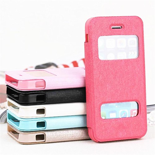 Double Open The Window Smooth Silk Pattern with Card Bag PU Full Body Case for iPhone 5/5S (Assorted color)