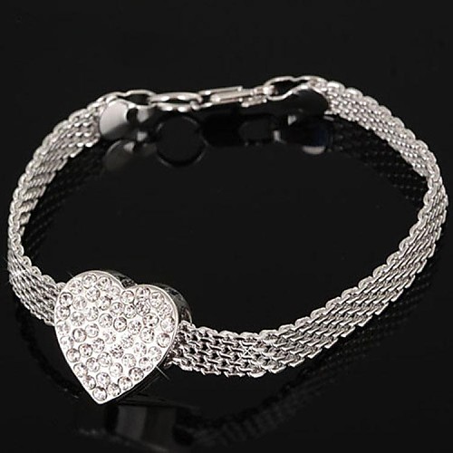 Fashion Rhinestone Heart Golden Alloy Charm Bracelet(1pc)