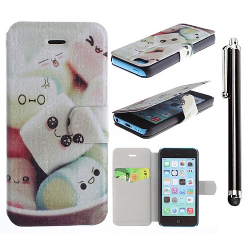 Lovely Cartoon Marshmallow PU Leather Full Body Case with Stand and A Stylus Touch Pen for iPhone 5/5S/5C