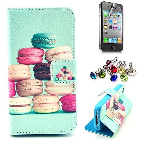 Colorful Cake Pattern PU Leather Case with Screen Protector and Dust Plug for iPhone 4/4S