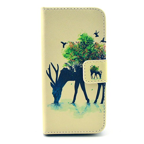 Reindeer and Bird Design PU Leather Case with Stand and Card Slot for iPhone 5/5S