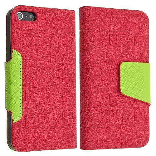 Red Faux Leather Flip Wallet Civer with Card Slot and Stand Case for iPhone 5/5S