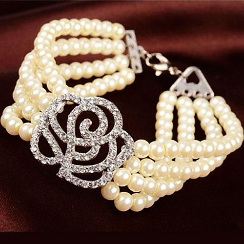 Fashion Lady Rose White Pearl Charm Bracelet(1pc)