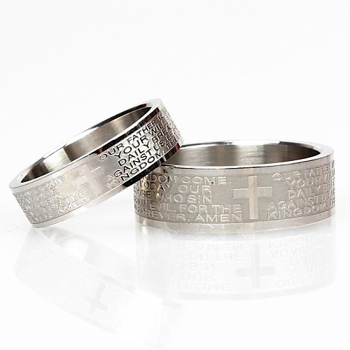 Cross And Words of The Bible Titanium Steel Couple Rings (1 pair)