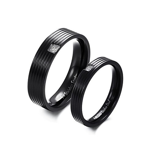 Black Rhinestone Titanium Steel Couple Rings (1 pair)