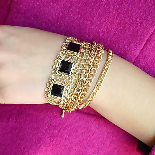 2014 New Coming Gold-Tone Gemstone Multilayer Chain Bracelet(Random Color)