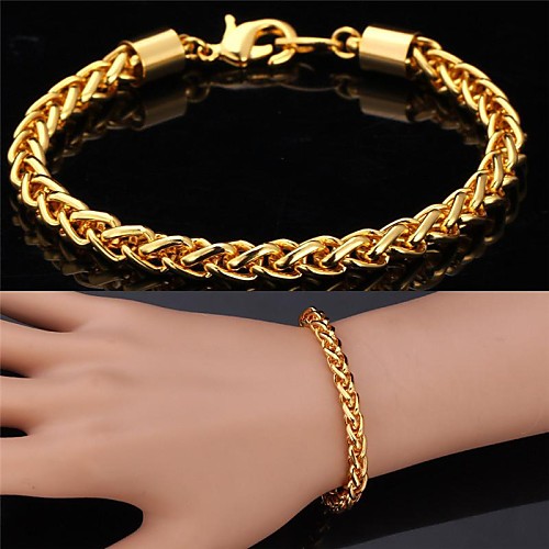 U7Twisted Rope Link Bracelet 18K Real Gold Plated Chain Bracelet for Men Fashion Jewelry for Women/Men