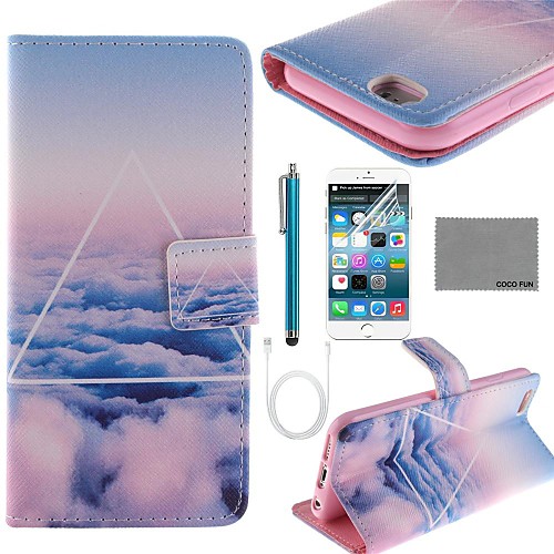 COCO FUN Triangle Cloud Pattern PU Leather Full Body Case with Film and USB Cable and Stylus for iPhone 6 6G