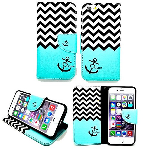 KARZEA™ Wave Anchor PU Leather TPU Back Painting Card Holder Wallet Case with Oval Bucklefor iPhone 6