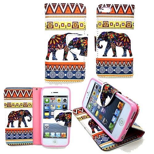 KARZEA™Tribes Elephants PU Leather TPU Back Painting Card Holder Wallet Case with Oval Buckle for iPhone 5C