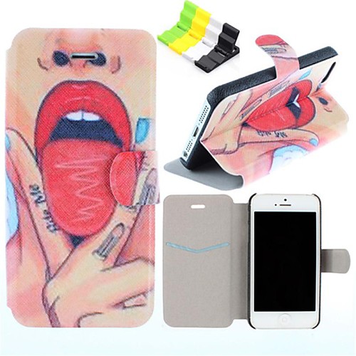 Tongue Pattern PU Leather Full Body Case Have A Perfume and Phone Holder for iPhone 5/5S