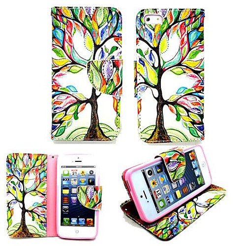 KARZEA™ Life Tree PU Leather TPU Back Painting Card Holder Wallet Case with Oval Buckle for iPhone 5C