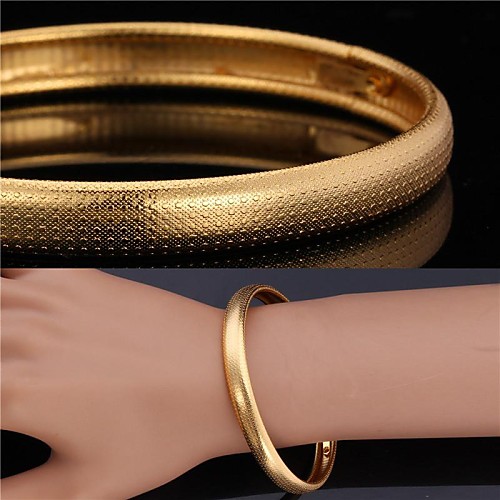 U7Dots Stamp Bangle 18K Real Gold Platinum Plated Chunky Bracelet Fashion Jewelry for Men/Women