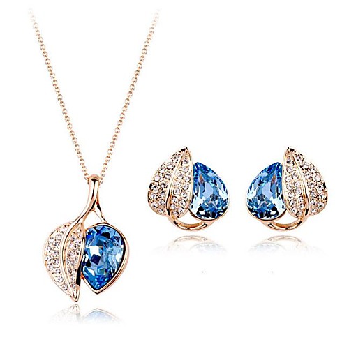 женщин мода очарование синие листья комплект ювелирных изделий кристалл позолоченные