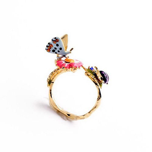 Romantic Butterfly Flower Gold Plated Ring (1 Pc)