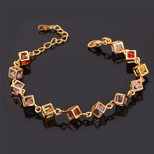 U7Square Link Bracelet 18K Real Gold Platinum Plated Multicolor AAA Cubic Zirconia Tennis Bracelet Jewelry