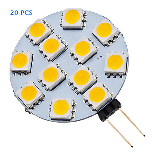 20Pcs G4 1.5W 12x5050SMD 70LM 3500K/6000K Warm White Cool White Light LED Spot Bulb (12V)