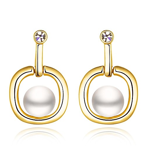 Classics Pearl-Drop Golden Gold-Plated Drop Earrings(Golden)(1Pair)