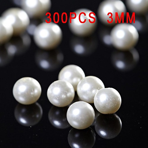 300pcs бежевый круглый жемчуг украшения искусства ногтя 3 мм