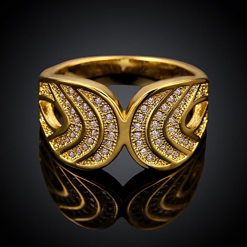 Fashion Gold Plated Women Inlaid Zircon Relax Statement Rings (1 Pc)