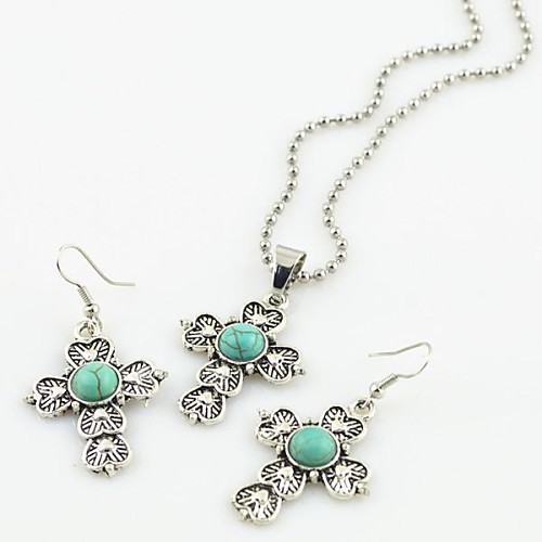 Toonykelly Vintage Antique Silver Turquoise StonePayer(Earring and Necklace) Jewelry Set