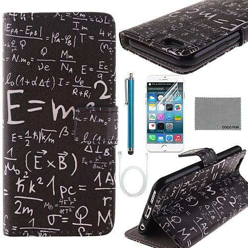 COCO FUN Maths Formula Pattern PU Leather Full Body Case with Film and USB Cable and Stylus for iPhone 6 6G