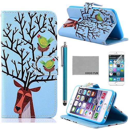 COCO FUN Nest Giraffe Pattern PU Leather Case with Screen Protector and Stylus for iPhone 4/4S