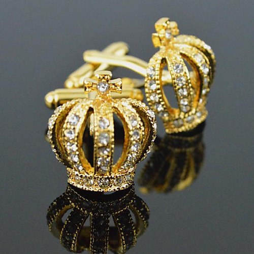 Toonykelly Fashion Men's Gold Copper Crown with Crystal Cufflink(1 Pair)