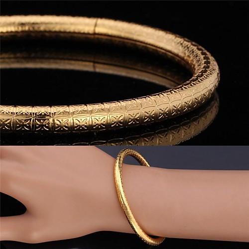 U7Flower Stamp Bangle 18K Real Gold Platinum Plated Chunky Bracelet Fashion Jewelry for Men/Women