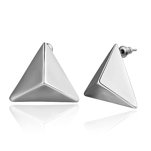 Fashion Stereoscopic Triangle White Platinum-Plated Stud Earrings (White)(1Pair)