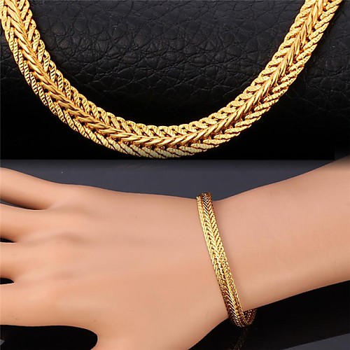 U7Wheat Chain Bracelet 18K Real Gold Plated Vintage Chunky Bracelet Fashion Jewelry for Women