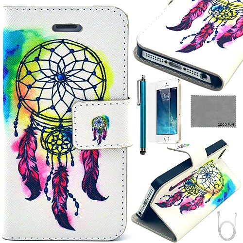 COCO FUN Love Dandelion Pattern PU Leather Case with Screen Protector and USB Cable and Stylus for iPhone 5/5S