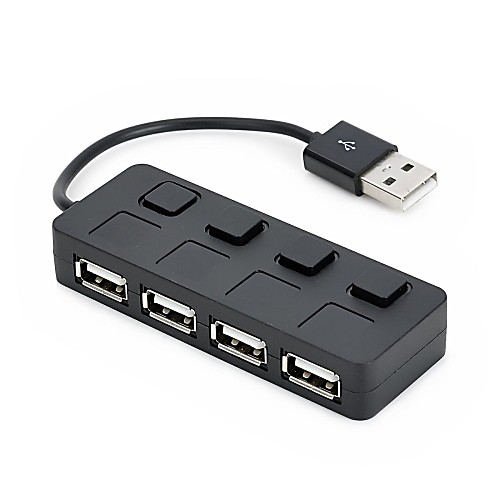 привет-Speed USB 2.0 4-портовый концентратор с независимым выключателем (черный)