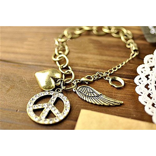 Fashion Wing and Peace Golden Alloy Bracelets(1 Pc)