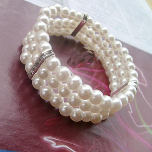 Fashion Brightful Three Hierarchics White Pearl Charm Bracelet(1pc)