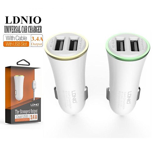 ldnio 12v ~ 24v Dual USB автомобильного прикуривателя тока безопасности зарядное устройство для iPhone / Samsung и другие (5V-3.4a)