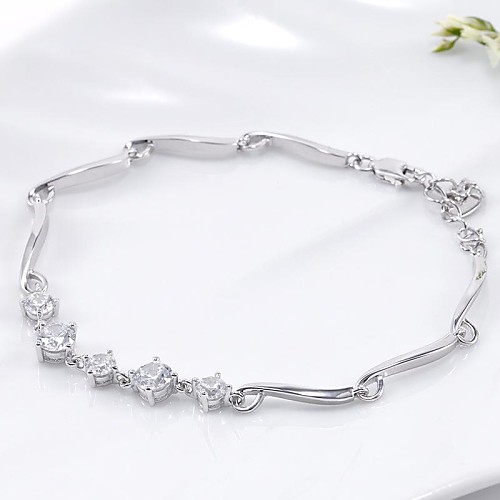 Beautiful 16cm Bracelet 925 Sterling Silver Inlay Top Zircon White Gold Plated  Bracelet(1 Pc)