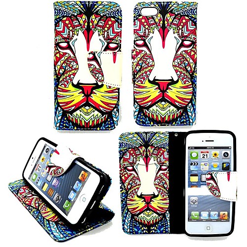 KARZEA™ Lion Tribe PU Leather TPU Back Painting Card Holder Wallet Case with Oval Buckle for iPhone 5C