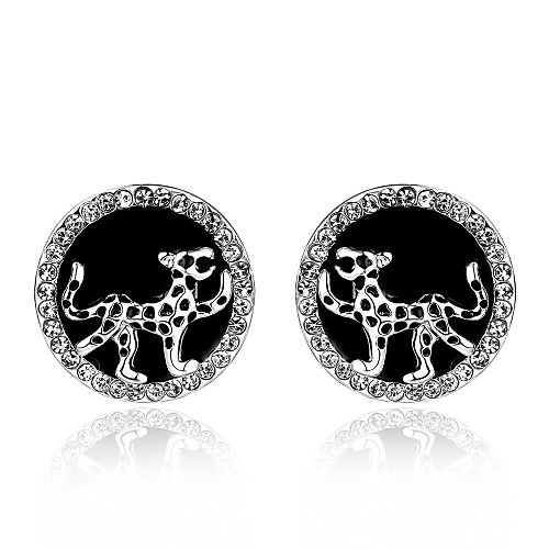 Fashion Circle and Tiger White Platinum-Plated Stud Earrings (White)(1Pair)