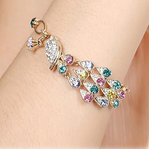 Fashion Multicolor Peacock Golden Alloy Bracelet(1 Pc)