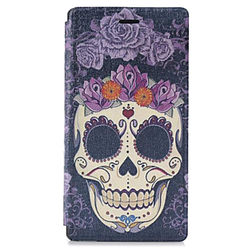 Skull Pattern PU Leather Case with Stand and Card Slot for Sony M2 (S50h)