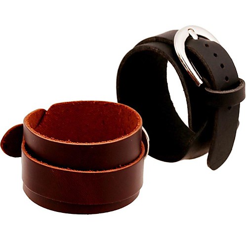 Vintage Punk 3.5cm Width Genuine Leather Men's Bracelets (1 pc, Black/Brown)